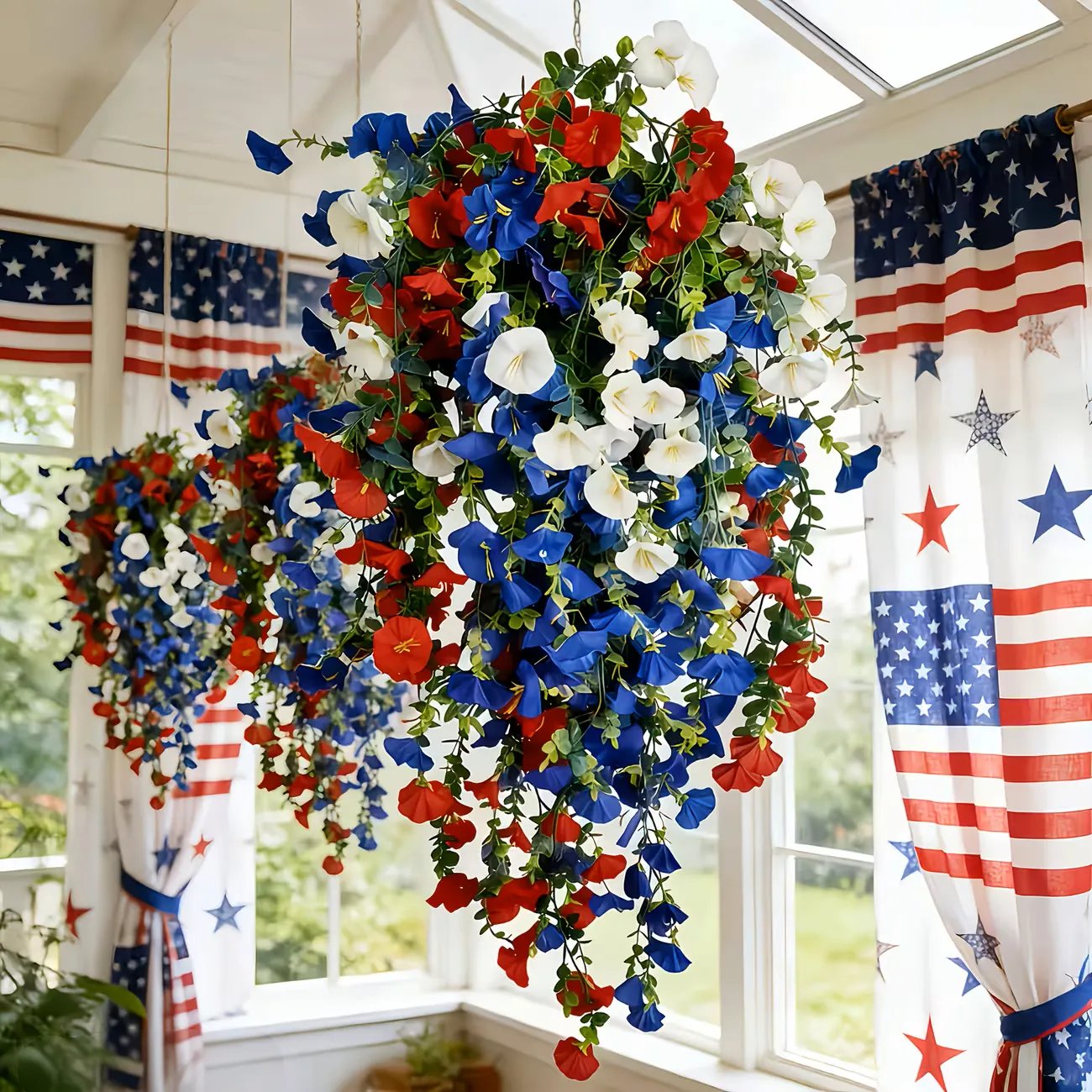 ✨ Patriotic Hanging Flower Baskets