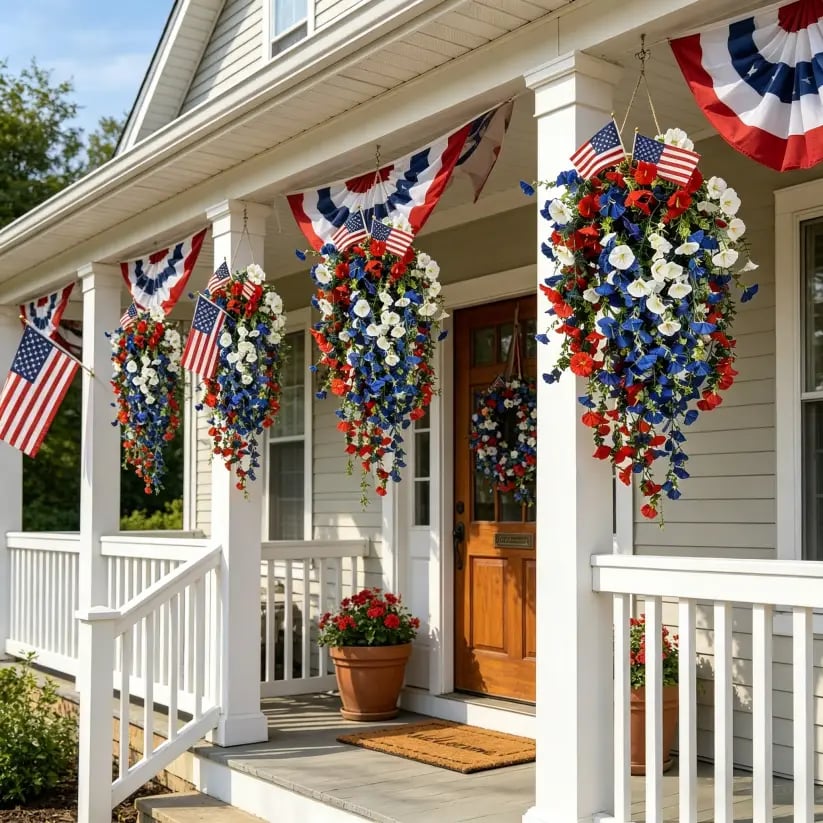 ✨ Patriotic Hanging Flower Baskets