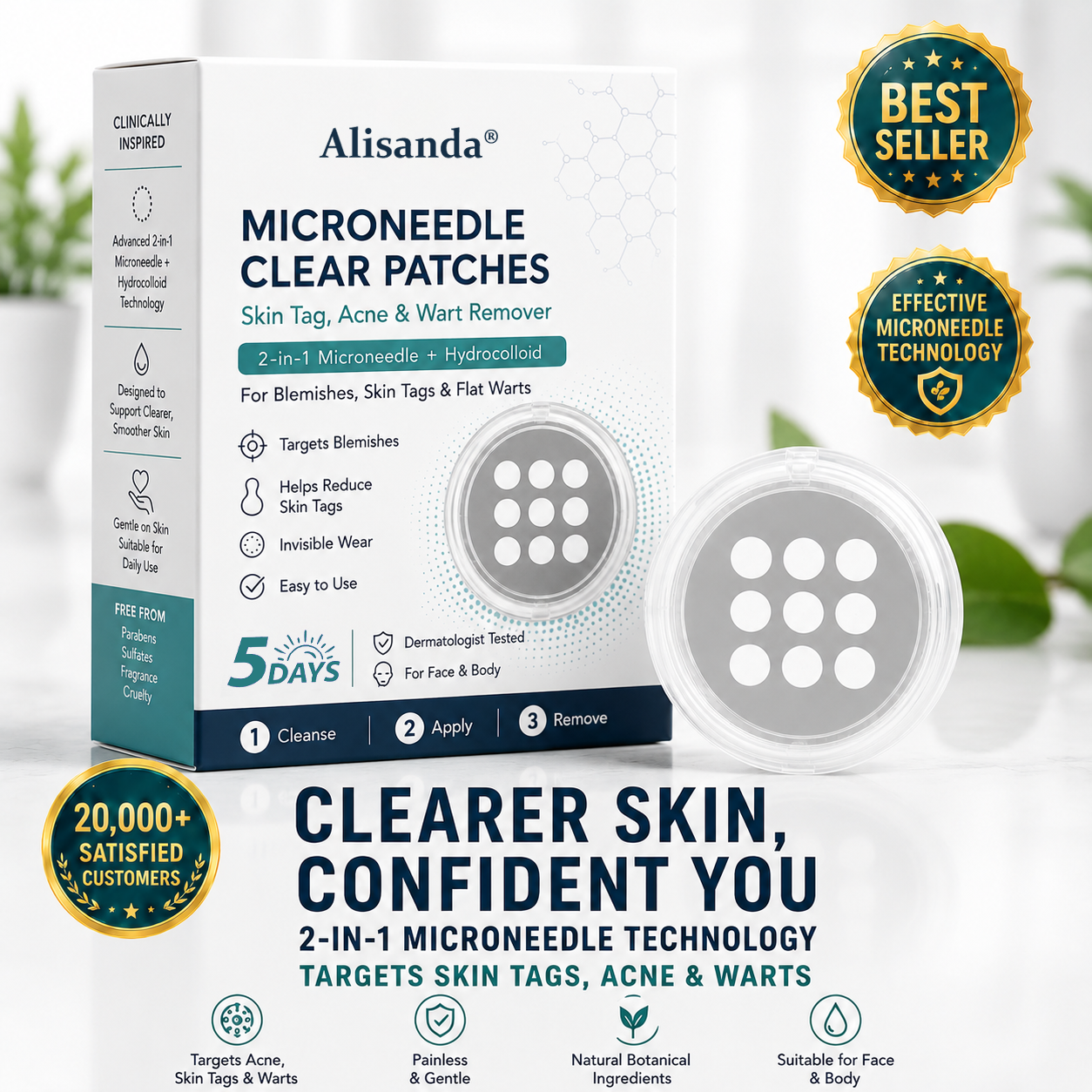 Alisanda®2-in-1 Microneedle & Hydrocolloid Patch🍀| Removes Raised Moles, Acne, Flat Warts & Skin Tags