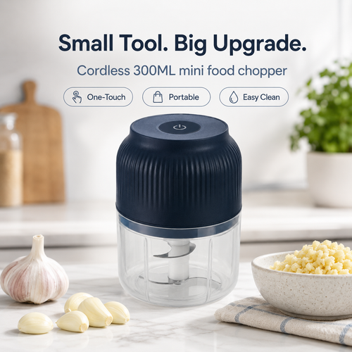 Electric Garlic Chopper, 4 Sharp Blades，Portable Veggie Chopper, 300ML