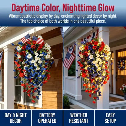 ✨ Patriotic Hanging Flower Baskets