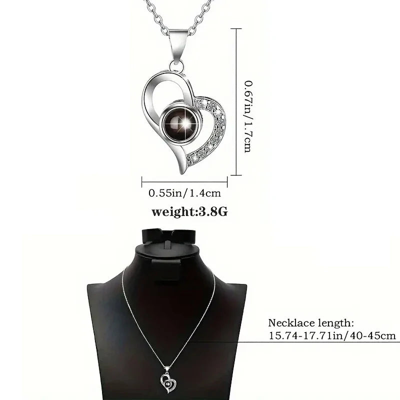 Necklace with Eternal Rose and "I Love You" Pendant in 100 Languages – Love in All Languages