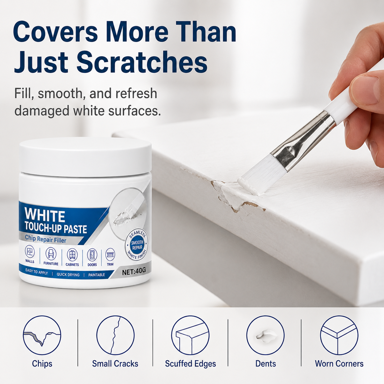 White Furniture Touch-Up Paste with Brush