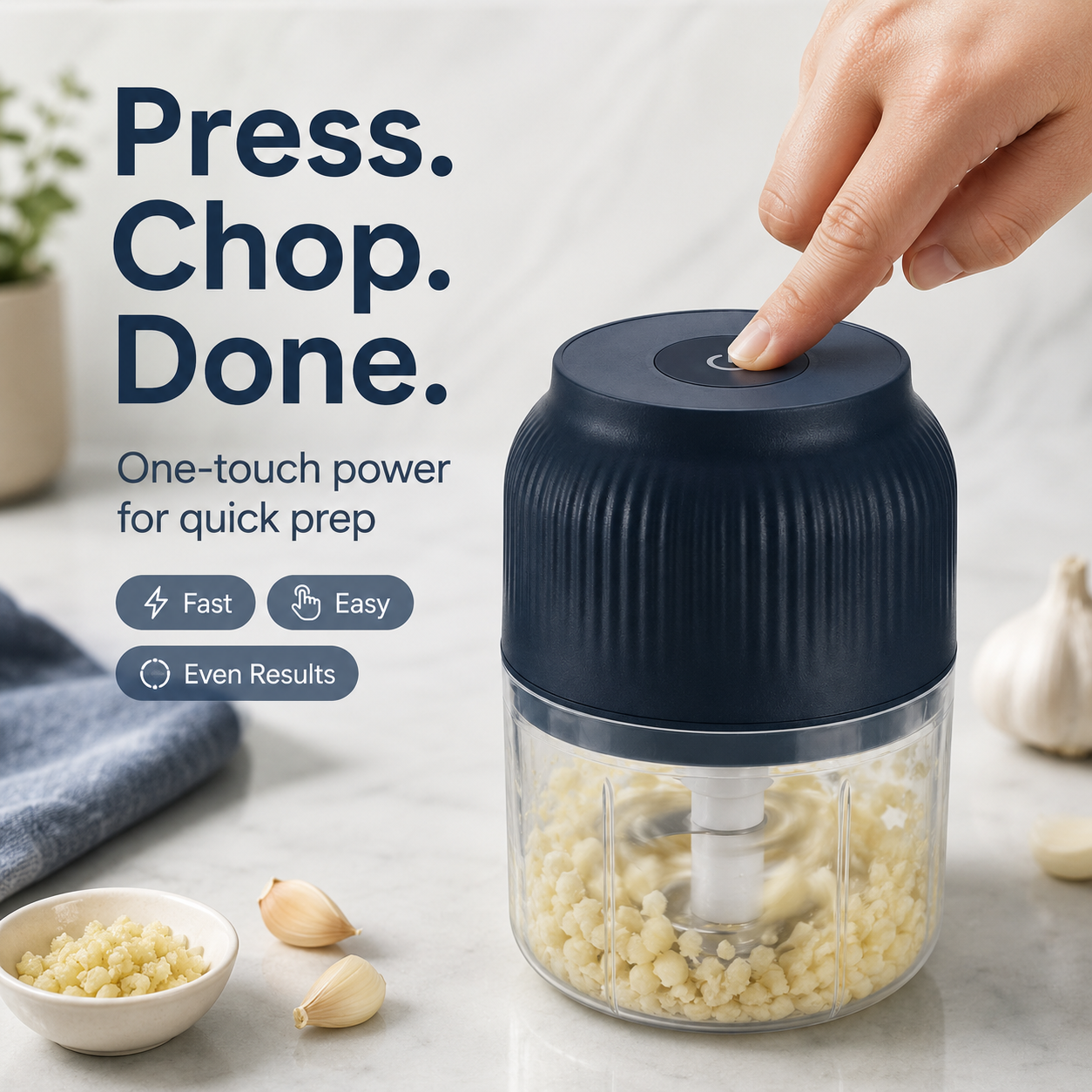 Electric Garlic Chopper, 4 Sharp Blades，Portable Veggie Chopper, 300ML