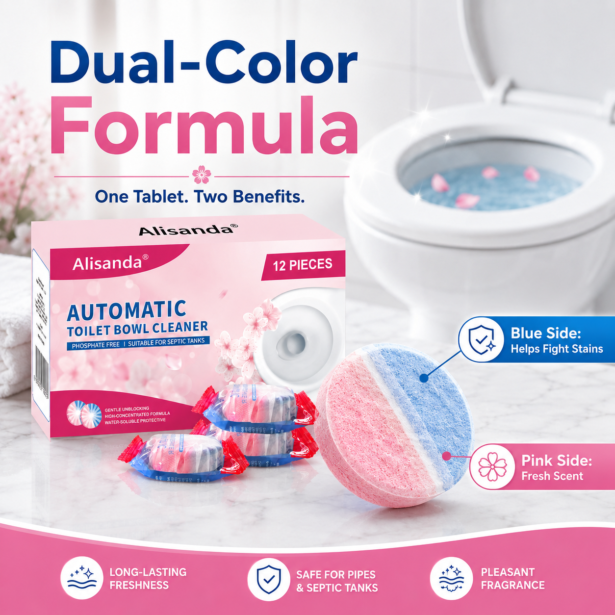 Dual-Color Toilet Bowl Cleaner - 2-in-1 Clean & Deodorize