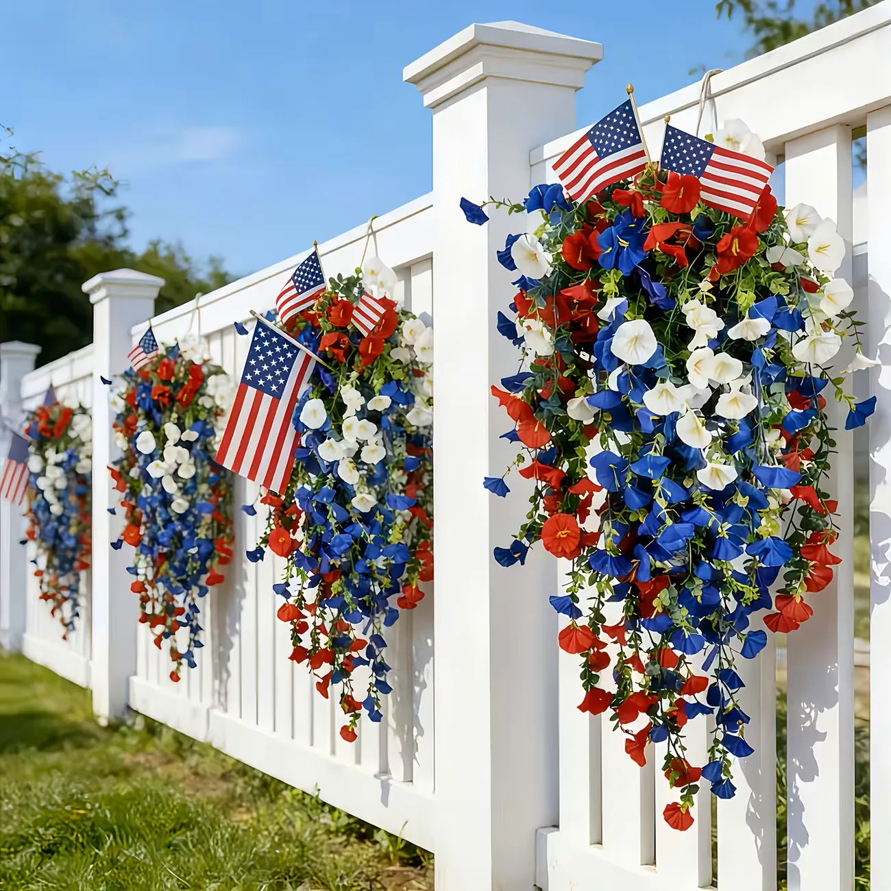 ✨ Patriotic Hanging Flower Baskets