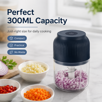 Electric Garlic Chopper, 4 Sharp Blades，Portable Veggie Chopper, 300ML