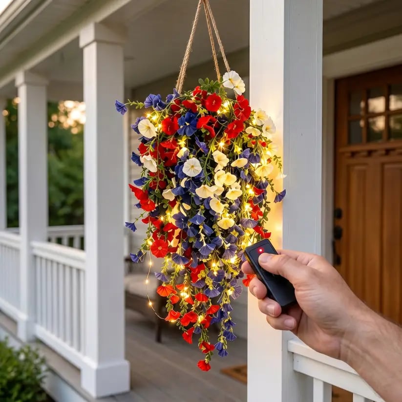 ✨ Patriotic Hanging Flower Baskets