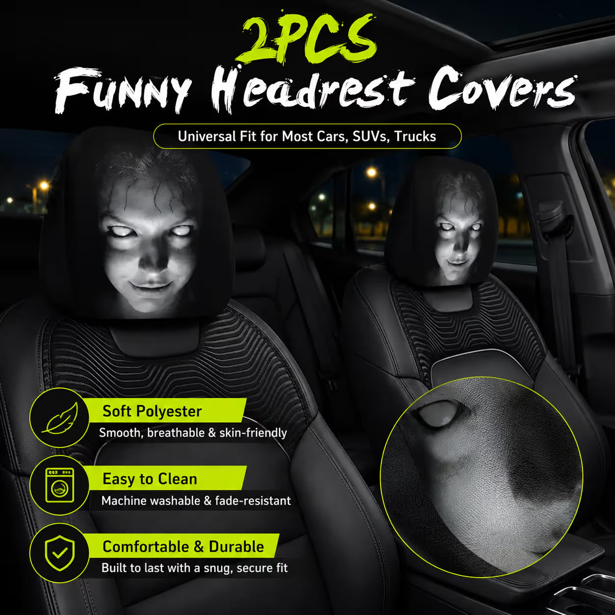 🔥😆 Funny Cartoon Car Headrest Covers🚗