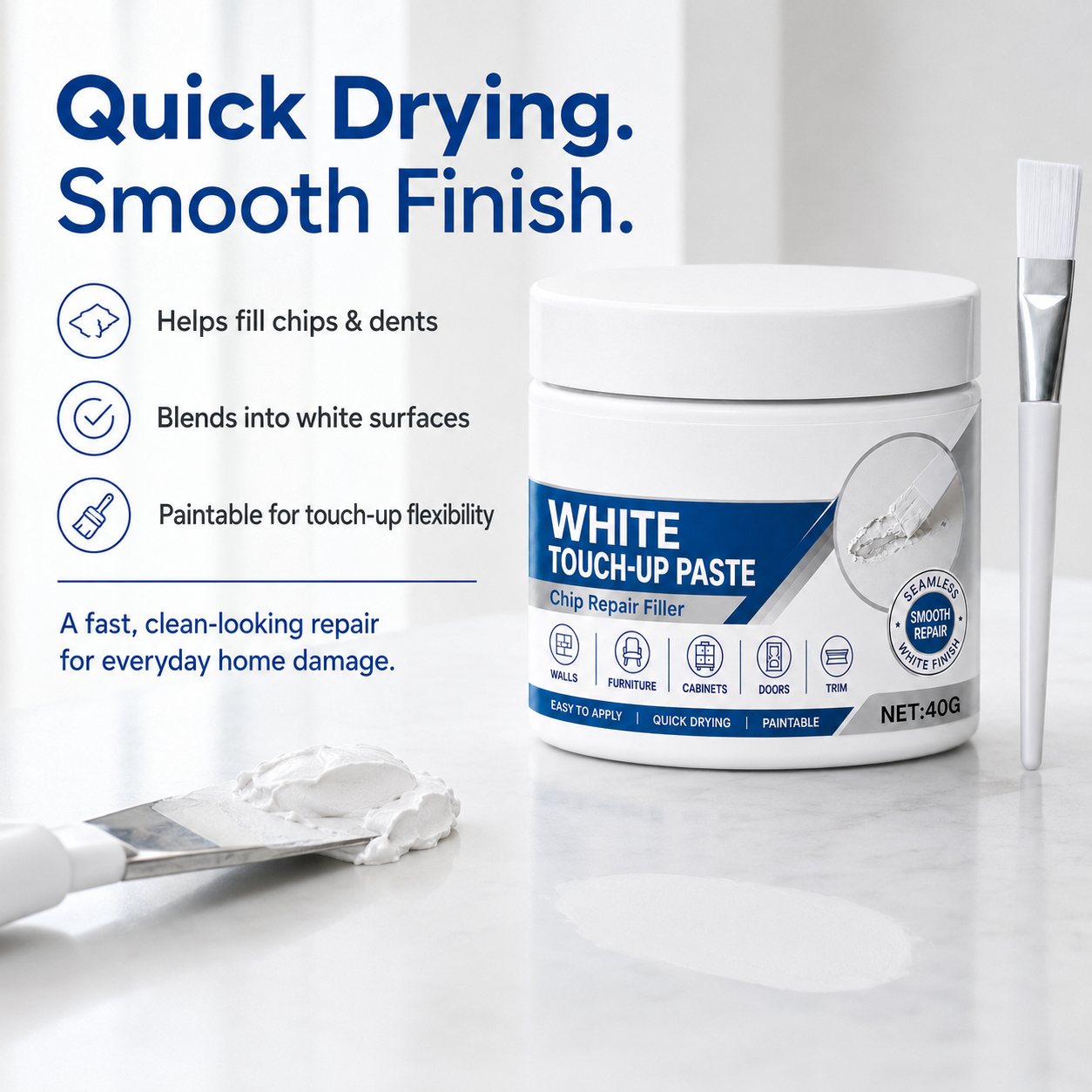 White Furniture Touch-Up Paste with Brush