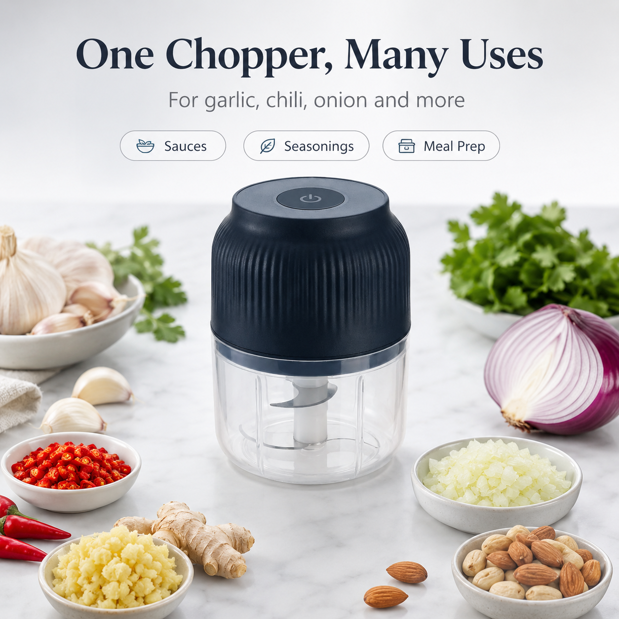 Electric Garlic Chopper, 4 Sharp Blades，Portable Veggie Chopper, 300ML