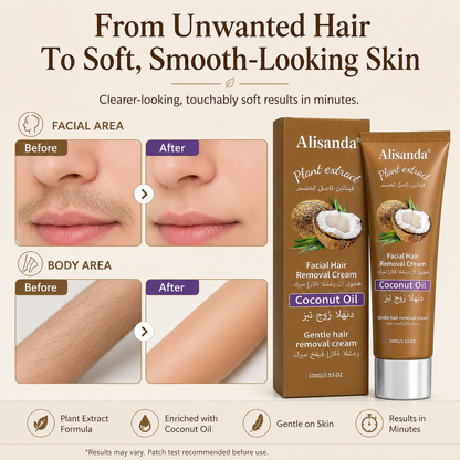 Coconut Oil Hair Removal Cream, for Genital Hair Removal, Suitable for All Skin Types, Leaves Skin Clear & Pure,
