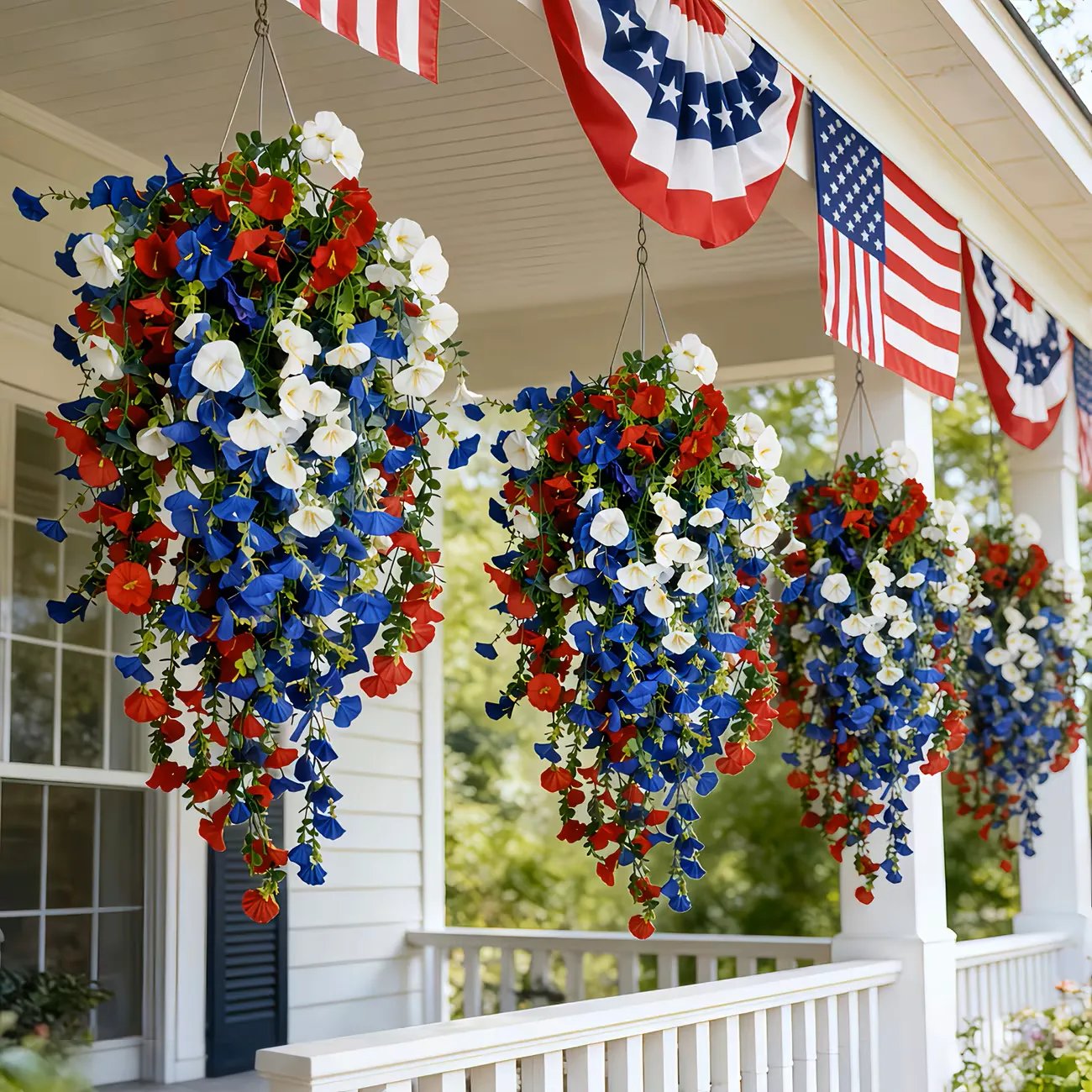 ✨ Patriotic Hanging Flower Baskets