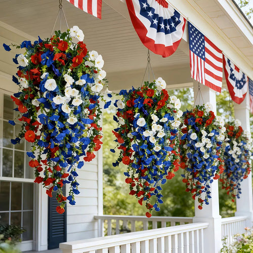 ✨ Patriotic Hanging Flower Baskets