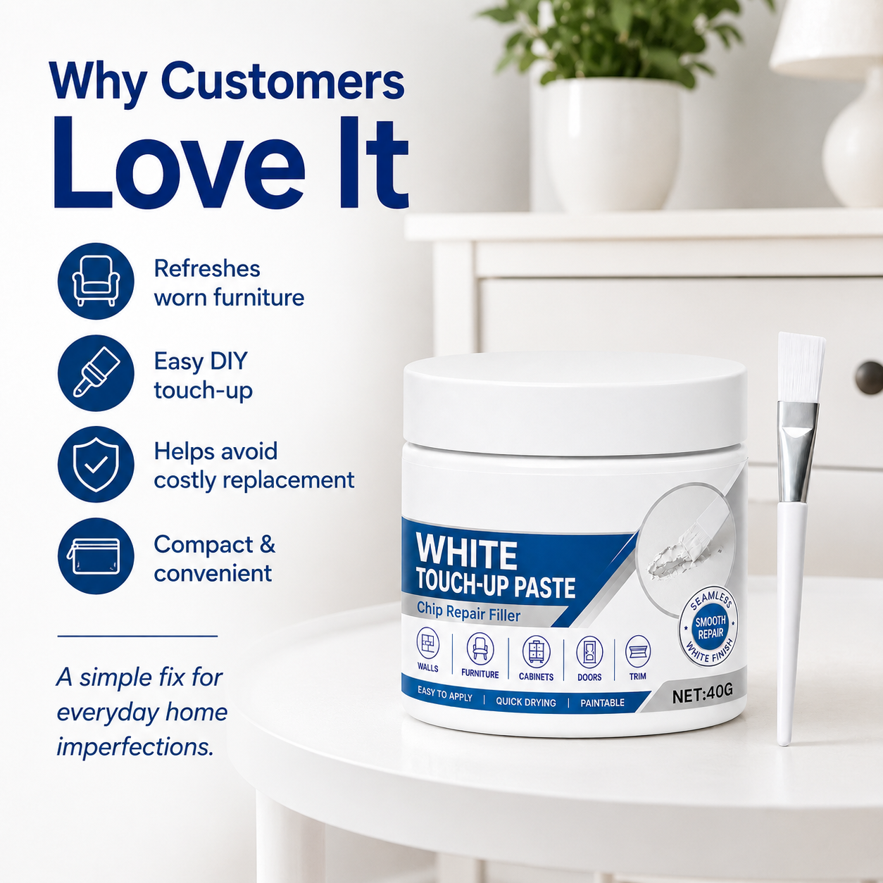 White Furniture Touch-Up Paste with Brush