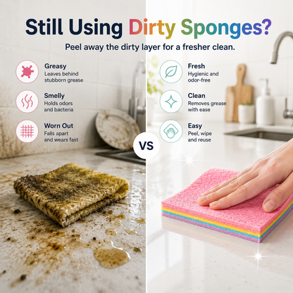 12-Layer Peelable Rainbow Cleaning Cloths - PVA & Microfiber, Non-Abrasive, Super Absorbent, Reusable, Streak-Free Sponge Wipes