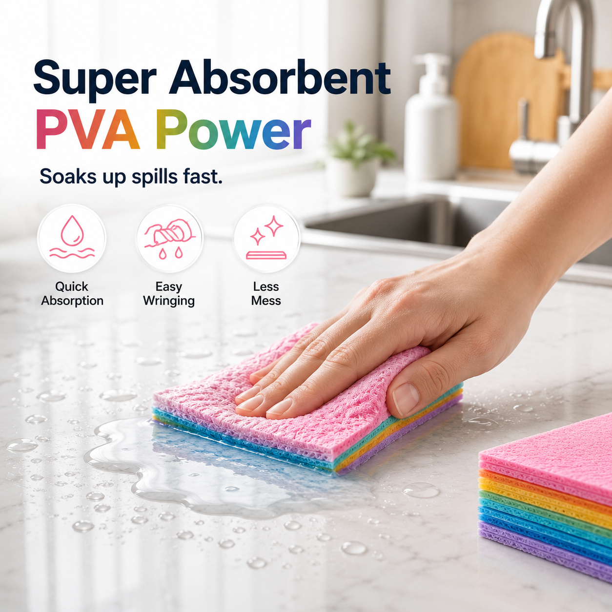 12-Layer Peelable Rainbow Cleaning Cloths - PVA & Microfiber, Non-Abrasive, Super Absorbent, Reusable, Streak-Free Sponge Wipes