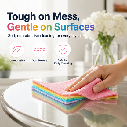 12-Layer Peelable Rainbow Cleaning Cloths - PVA & Microfiber, Non-Abrasive, Super Absorbent, Reusable, Streak-Free Sponge Wipes