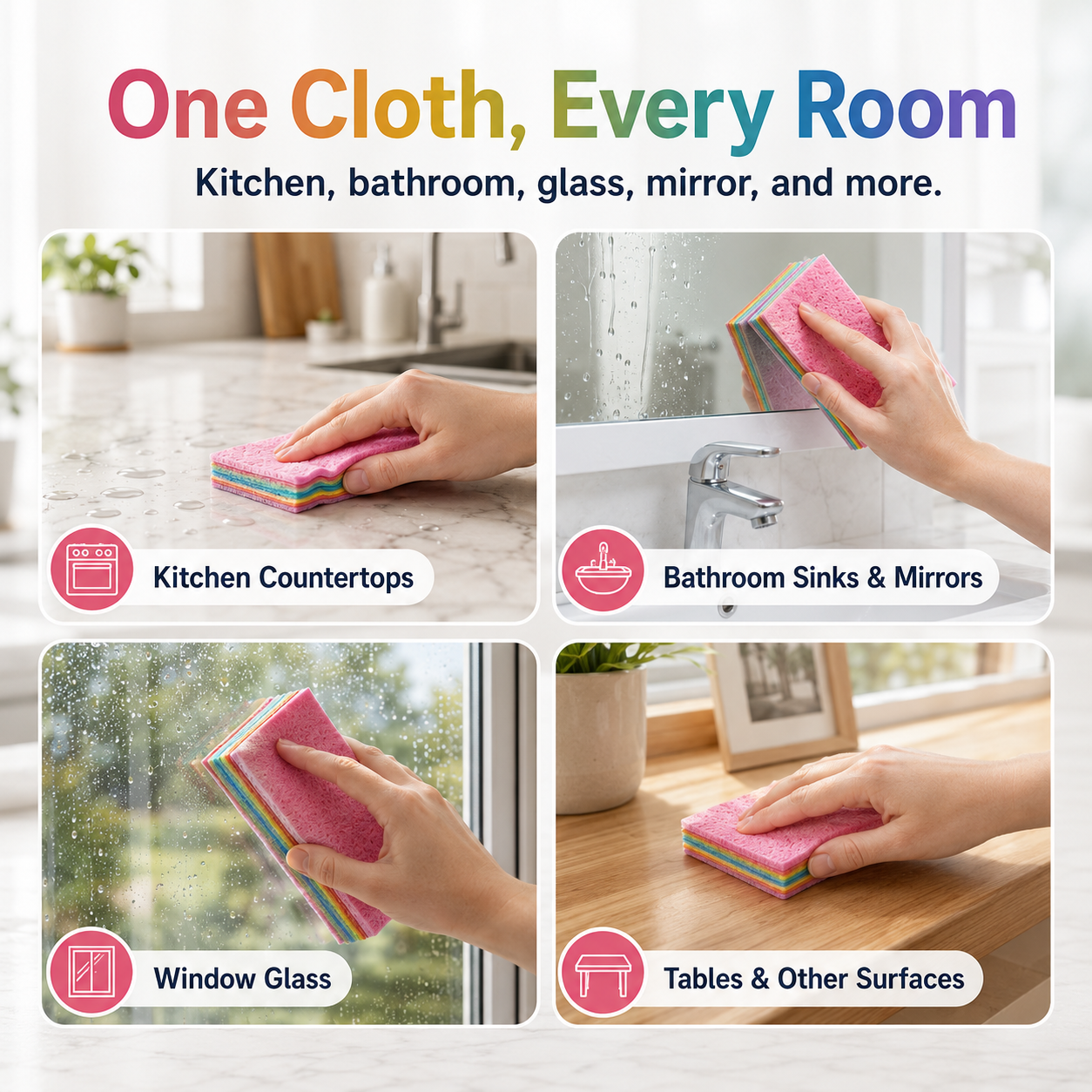 12-Layer Peelable Rainbow Cleaning Cloths - PVA & Microfiber, Non-Abrasive, Super Absorbent, Reusable, Streak-Free Sponge Wipes
