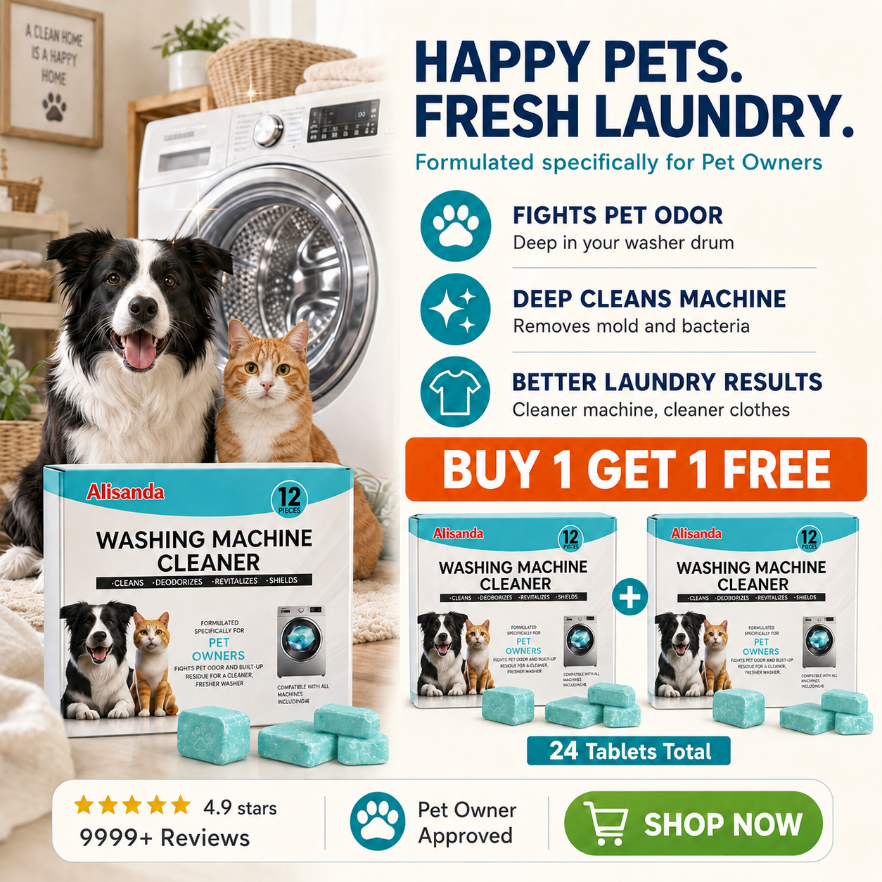 🔥Last Day Buy 1 Get 1 Free🔥Washing Machine Cleaner Tablets – Deep Clean Washer Odors, Residue & Pet Hair Buildup