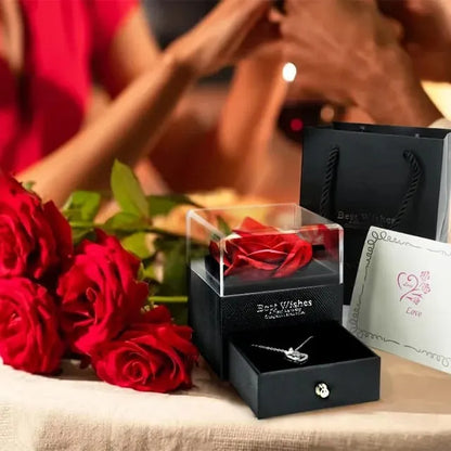 Necklace with Eternal Rose and "I Love You" Pendant in 100 Languages – Love in All Languages
