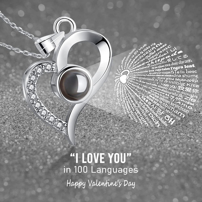 Necklace with Eternal Rose and "I Love You" Pendant in 100 Languages – Love in All Languages