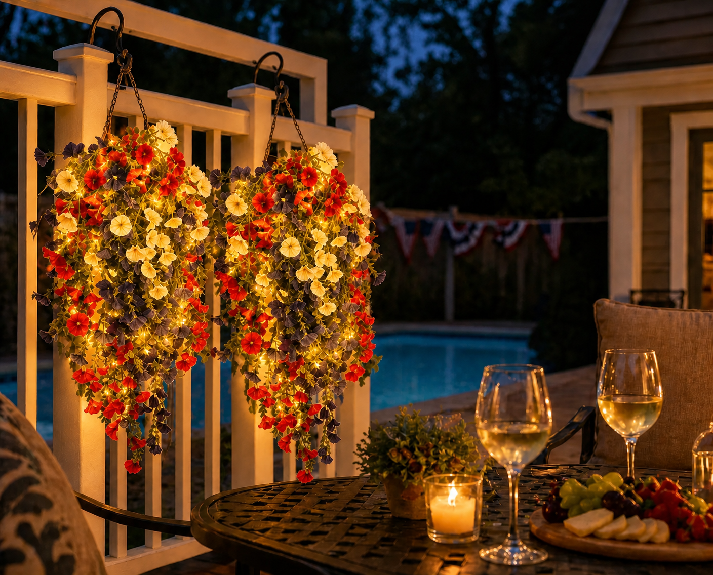 ✨ Patriotic Hanging Flower Baskets