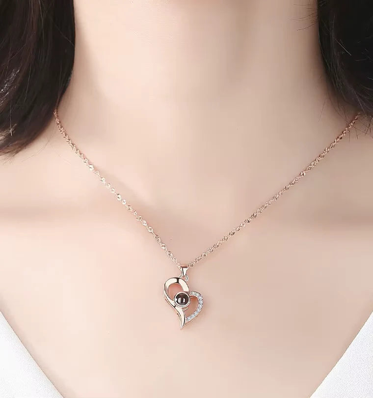 Necklace with Eternal Rose and "I Love You" Pendant in 100 Languages – Love in All Languages