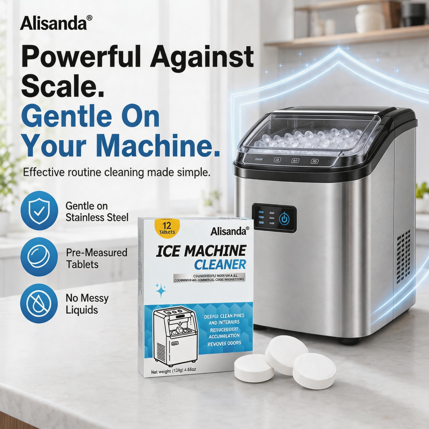 Ice Machine Cleaner Tablets 12 pieces per pack, removes limescale and odors