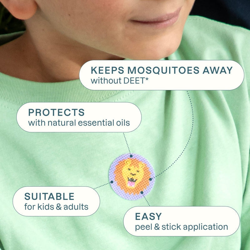 Mosquito Repellent Stickers (36 Pack) - Positive Vibes Patches for Kids, Natural DEET-Free, Essential Oil Infused